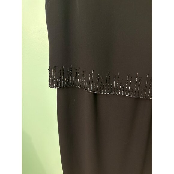 Jones New York Evening Black Sleeveless Beaded Trim Midi Dress Size 6 Polyester - Picture 2 of 11